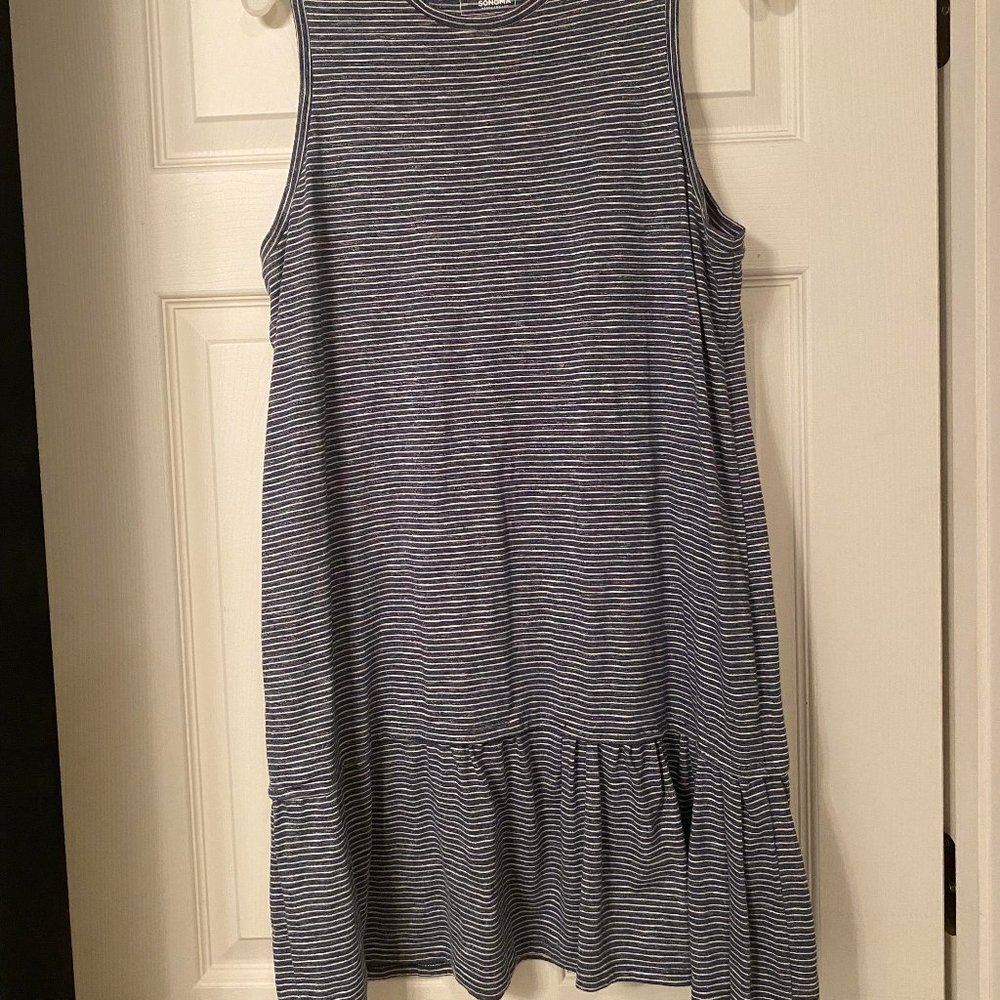 Blue/White Stripe Peplum Dress